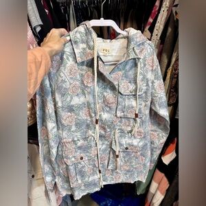 POL Blue and pink Hooded Utility Jacket NWOT